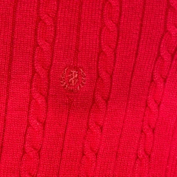 Red Izod Women's Petite Large Cable Knit Sweater - Picture 4 of 5